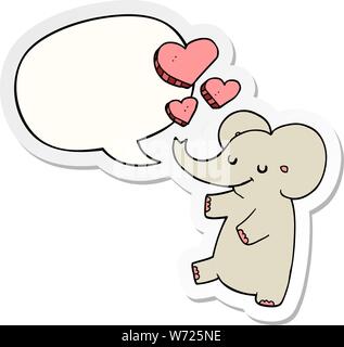 Cartoon Elefant mit Liebe Herzen mit Sprechblase Aufkleber Stock Vektor