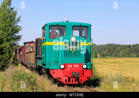 Grüne TU4 - Typ Diesellok Reihe 2091, in der ehemaligen Sowjetunion im Jahr 1970, auf Jokioinen museum Eisenbahn. Palomaki, Finnland. Juli 28, 2019. Stockfoto