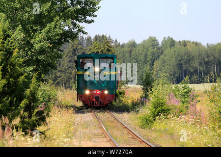 Grüne TU4 - Typ Diesellok Reihe 2091, in der ehemaligen Sowjetunion im Jahr 1970, auf Jokioinen museum Eisenbahn. Palomaki, Finnland. Juli 28, 2019. Stockfoto