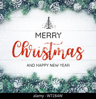 Frohe Weihnachten und guten Rutsch ins neue Jahr Typografie, Text mit christmas Ornament dekoration design Stockfoto