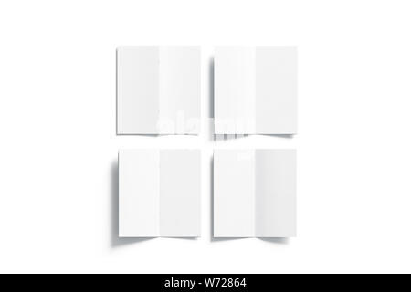 Weiße multi-page booklet Mock up, geöffnet, Ansicht von Oben, Vorne, Hinten, Innenseite, 3D-Rendering. Ebene zwei Broschüren mockups Set isoliert. Gefaltet Stockfoto