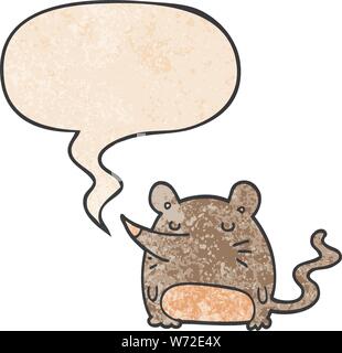 Cartoon Maus mit Sprechblase im Retro Stil Textur Stock Vektor