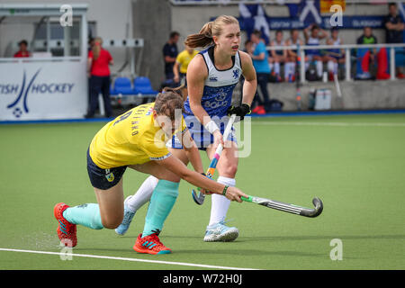 Glasgow, UK. 4. Juli 2019. Der Frauen EuroHockey Meisterschaft II ist eine internationale Frauen Hockey Turnier, wo die oberen zwei Mannschaften den Aufstieg in die Spitzengruppe der Europäischen Hockey gewinnen - der EuroHockey Meisterschaften Bilder von Schottland spielen gegen die Ukraine und Schottland gewann 7 - 0 Credit: Findlay/Alamy leben Nachrichten Stockfoto