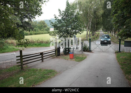 August 2019 - Die Behälter Eingangstore, Cheddar, Somerset, Großbritannien Stockfoto