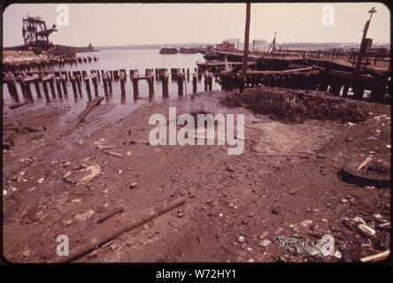 Ebbe auf ARTHUR KILL OFFENBART ÖLUNFÄLLE AUF DEM SUMPF GRAS IM HAFEN LESEN KOHLE YARD Stockfoto