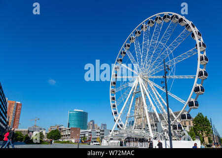 Rotterdam, Niederlande. Juni 27, 2019. Markthal Park, Riesenrad und Stadtbild, Feder sonnigen Tag Stockfoto