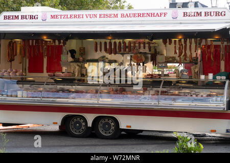 Eine mobile ein Fleisch auf dem Markt in der Place Guillaume II in Luxemburg Abschaltdruck Stockfoto