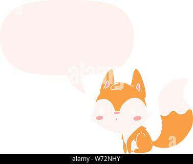 Cute cartoon Fuchs mit Sprechblase im Retro-Stil Stock Vektor