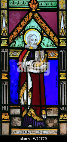 St. Jude, mit dem Modell eines Bootes, Glasfenster, Heilige, heiligen, von Joseph Grant, C. 1855, Wighton, Norfolk, England, Großbritannien Stockfoto