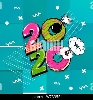 2020 Comic Text Vorlage Kalender pop art Stock Vektor