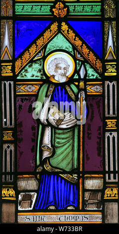 St. Thomas, mit Speer, Glasfenster von Joseph Gewährung von Costessey 1856 Wighton, Heilige, heiligen, Norfolk, England, Großbritannien Stockfoto