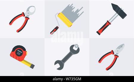 Flache Werkzeuge für Bau, Reparatur Stock Vektor