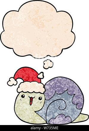 Cute cartoon Weihnachten Schnecke mit dachte Blase im grunge Textur Stil Stock Vektor