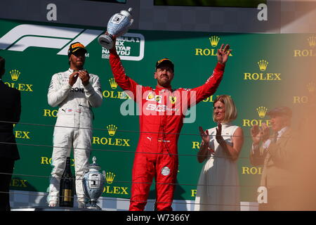 Budapest, Ungarn. 04 Aug, 2019. #05 Sebastian Vettel Scuderia Ferrari. GP von Ungarn, Budapest 2-4 August 2019 Credit: Unabhängige Fotoagentur/Alamy leben Nachrichten Stockfoto