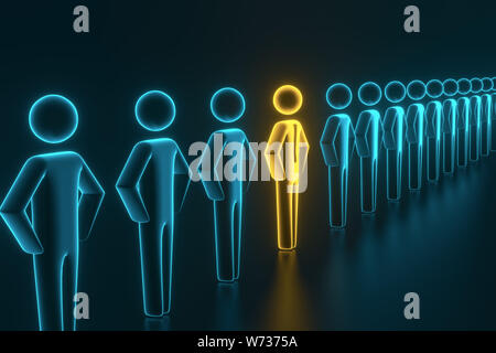 Auf der Suche nach bunten Bauern. Auswahl und Suche nach einem Mitarbeiter oder Kunden. 3D-Rendering Stockfoto