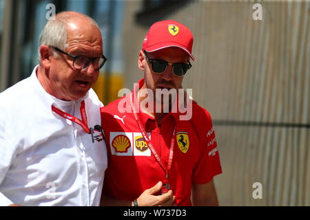 Budapest, Ungarn. 04 Aug, 2019. #05 Sebastian Vettel Scuderia Ferrari. GP von Ungarn, Budapest 2-4 August 2019 Credit: Unabhängige Fotoagentur/Alamy leben Nachrichten Stockfoto