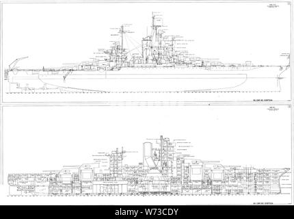 USS Idaho (BB-42) Außen- und Innenbordmotoren Profile c 1944 Stockfoto