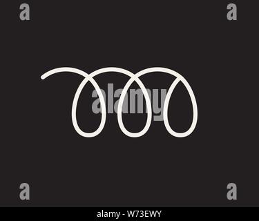 Abstrakte Buchstaben M Logo für Unternehmen. Spirale Vektorsymbol, schwenken Sie die Umrisse, einfachen Stil isoliert. Weiße Spirale flexible Kabel elastische auf Schwarz backgro Stock Vektor