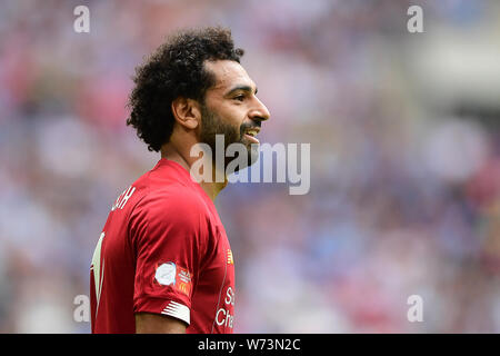 London, Großbritannien. 4. Aug 2019. Liverpool, Mohamed Salah während der FA Community Shield Übereinstimmung zwischen Manchester City und Liverpool im Wembley Stadion, London am Sonntag, den 4. August 2019. (Credit: Jon Hobley | MI Nachrichten) Credit: MI Nachrichten & Sport/Alamy leben Nachrichten Stockfoto