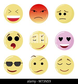 Ein Lächeln im Gesicht, glücklich gelb Emotion, emoticon Ausdruck. Vektor emoji Stimmung traurig, Gesichts glück Lachen, Nachricht soziale, Netzwerk, Chat Messaging Stock Vektor