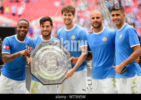 London, Großbritannien. 4. Aug 2019. Während der FA Community Shield Übereinstimmung zwischen Manchester City und Liverpool im Wembley Stadion, London am Sonntag, den 4. August 2019. (Credit: Jon Hobley | MI Nachrichten) Credit: MI Nachrichten & Sport/Alamy leben Nachrichten Stockfoto