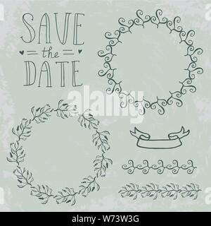 Satz von Blumen Kränze mit einem Platz für Ihren Text. Handgezeichneten Vektor frames Stock Vektor