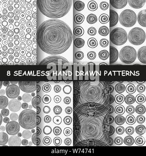 Satz von vier nahtlose Hand gezeichnete grafische Muster. Im Vektor gemacht Stock Vektor