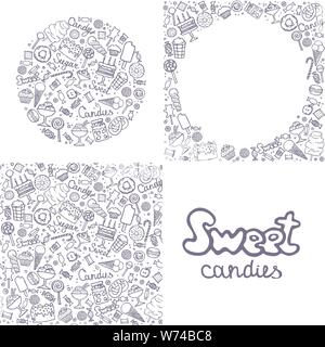 Satz von Süßigkeiten, Kuchen, Süßigkeiten, Eis und Desserts in doodle Stil. Handgezeichnete Vektorgrafiken. Abbildung: Isolierte süsse bonbons eingestellt Stock Vektor