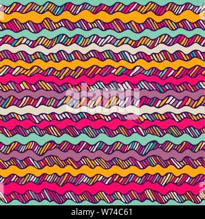 Nahtlose Muster mit Hand gezeichnet Wellenlinien. Süße bunte Hintergrund. Gestreifte Textur. Vector Illustration Stock Vektor