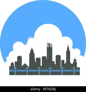 Cloud Kreis & Stadt mit Gebäuden Wolkenkratzer Skyline Towers Stock Vektor