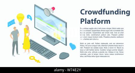 Crowdfunding Plattform Konzept Banner, isometrische Stil Stock Vektor