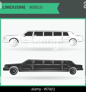 Stretch Limo auf weißem Hintergrund in zwei Farben - schwarz und weiß. Abbildung von zwei VIP-Limousine auf weißem Hintergrund. Stock Vektor