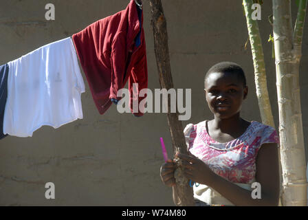 Heraus waschen, Mwandi, Sambia, Afrika. Stockfoto