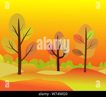 Vector Illustration des schönen goldenen Herbst Landschaft auf Rot Gelb Herbst farben Hintergrund im modernen, eleganten Stil mit Bäume im Herbst in der FORES Stock Vektor
