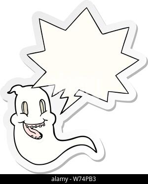Cartoon spooky Ghost mit Sprechblase Aufkleber Stock Vektor