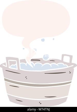 Cartoon alte Zinn Badewanne voll Wasser mit Sprechblase im Retro-Stil Stock Vektor