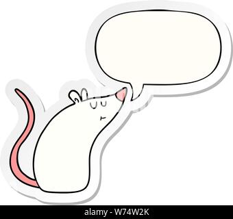 Cartoon weiße Maus mit Sprechblase Aufkleber Stock Vektor