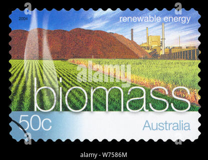 Australien - ca. 2004: einen Stempel in Australien gedruckten zeigt Biomasse als Teil der erneuerbaren Energien, ca. 2004 Stockfoto