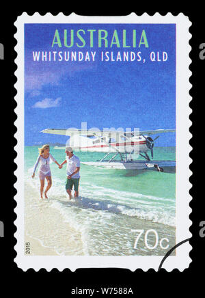 Australien - ca. 2015: einen gebrauchten Briefmarke aus Australien, zeigt ein Bild der Whitsunday Islands, QLD, circa 2015. Stockfoto