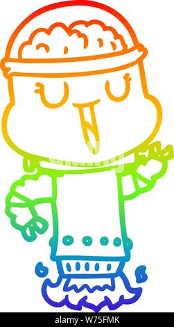 Regenbogen Farbverlauf Zeichnung eines glücklichen cartoon Roboter fliegen Stock Vektor