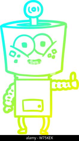 Kalte gradient Zeichnung eines glücklichen cartoon Roboter geben Daumen bis Stock Vektor