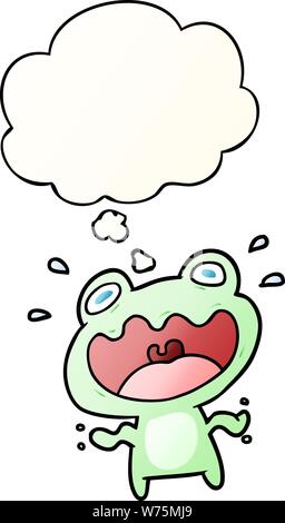 Cartoon Frosch mit dachte Blase in glatten Farbverlauf Angst Stock Vektor