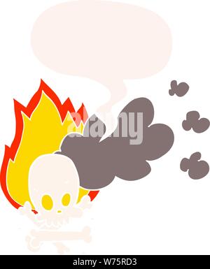 Cartoon spooky brennende Knochen mit Sprechblase im Retro-Stil Stock Vektor