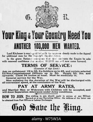 WW1 Kitchener Rekrutierung Poster Stockfoto