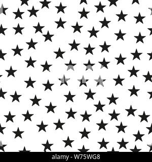Nahtlose abstrakte Muster mit schwarzen Sternen verschiedener Größe auf weißem Hintergrund. Schön schwarz und weiß Vector Illustration. Stock Vektor