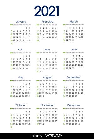 Vector 2021 neues Jahr Kalender planer Vorlage im minimal Tabelle einfachen Stil Blau und Grün Farbe, Urlaub Veranstaltung adenda, Woche beginnt Sonntag, 12 Monat legen Stock Vektor