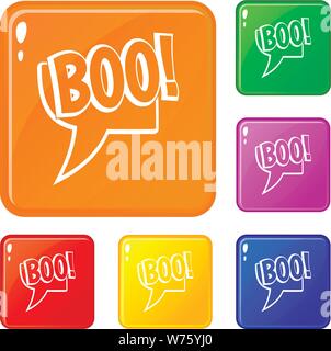 Buh, Comic Text Sprechblase Icons Set Vector Farbe Stock Vektor