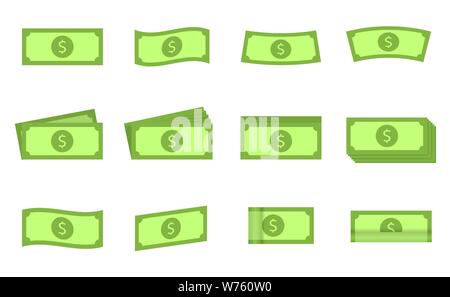 Dollar Banknote. Grüne fallen Papier amerikanisches Geld Banknoten Stock Vektor