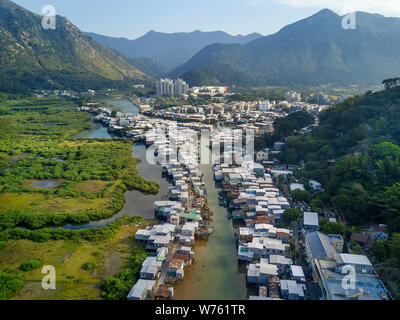 ------ Luftbild des Fischerdorf Tai O in Hongkong, China, 22. Dezember 2017. Tai O ist ein kleines Fischerdorf, das Venedig von Hong genannt Stockfoto