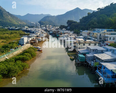 ------ Luftbild des Fischerdorf Tai O in Hongkong, China, 22. Dezember 2017. Tai O ist ein kleines Fischerdorf, das Venedig von Hong genannt Stockfoto